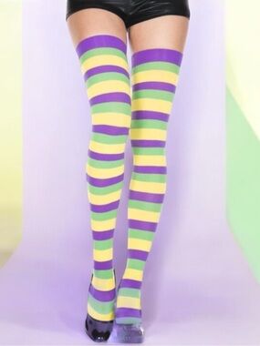 Striped Womens Knee High Socks Purple Green Yellow Socks  Costume Tights 4708